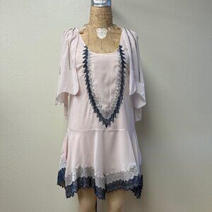 NWT Deadstock Ryu Beaded Drop Waist Chiffon Flutter Sleeve Flapper Style Dress M